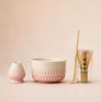 Kit matcha Genpu rose dégradé - bol verseur pastel avec support assorti et chasen