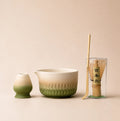 Kit matcha Genpu vert dégradé - bol verseur crème et vert avec support assorti