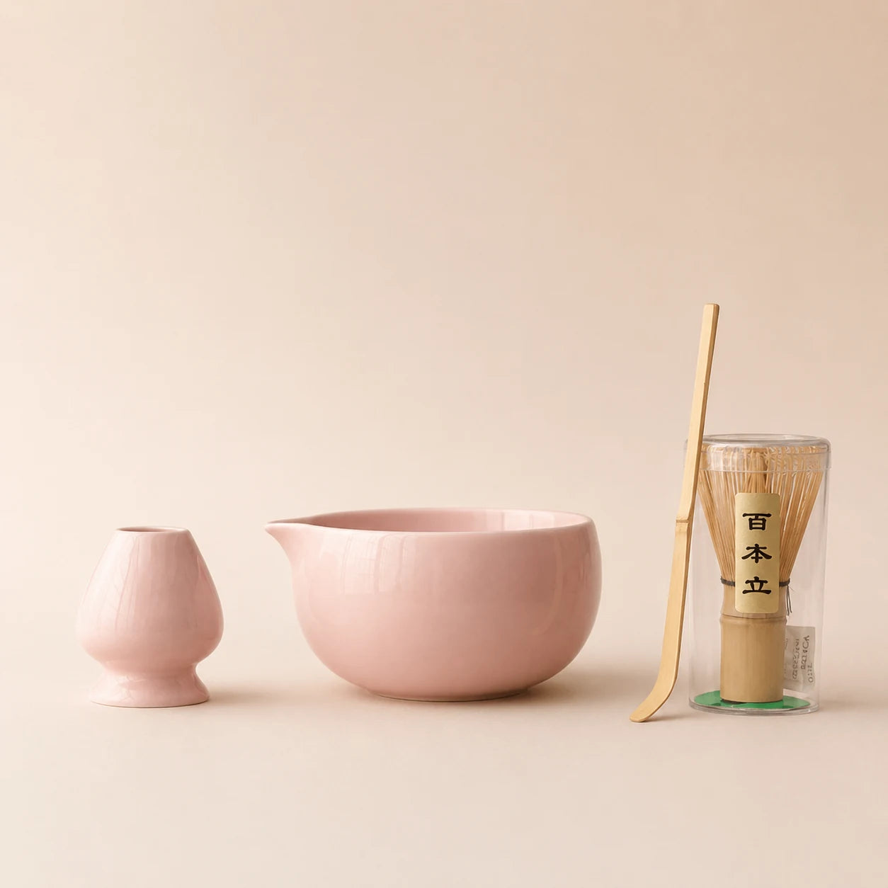 Kit matcha Haku rose poudre - bol verseur en céramique de Dehua avec chasen
