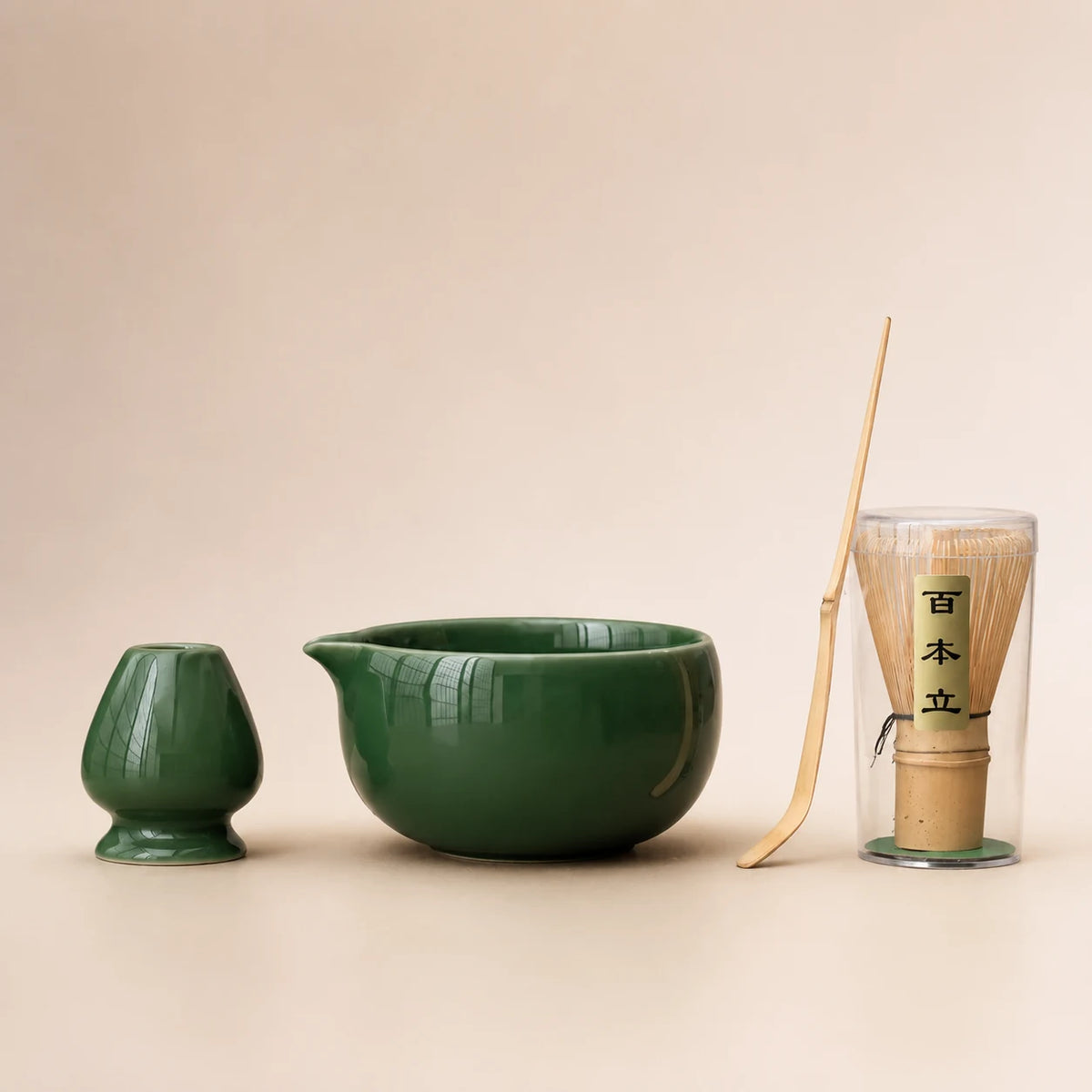 Kit matcha Haku vert bambou - bol verseur en céramique de Dehua avec chasen