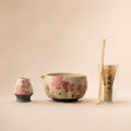 Kit matcha Hanami grandes fleurs sakura - bol verseur floral avec support assorti