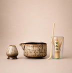 Kit matcha Ryusai crème craquelé avec bol verseur et support assorti